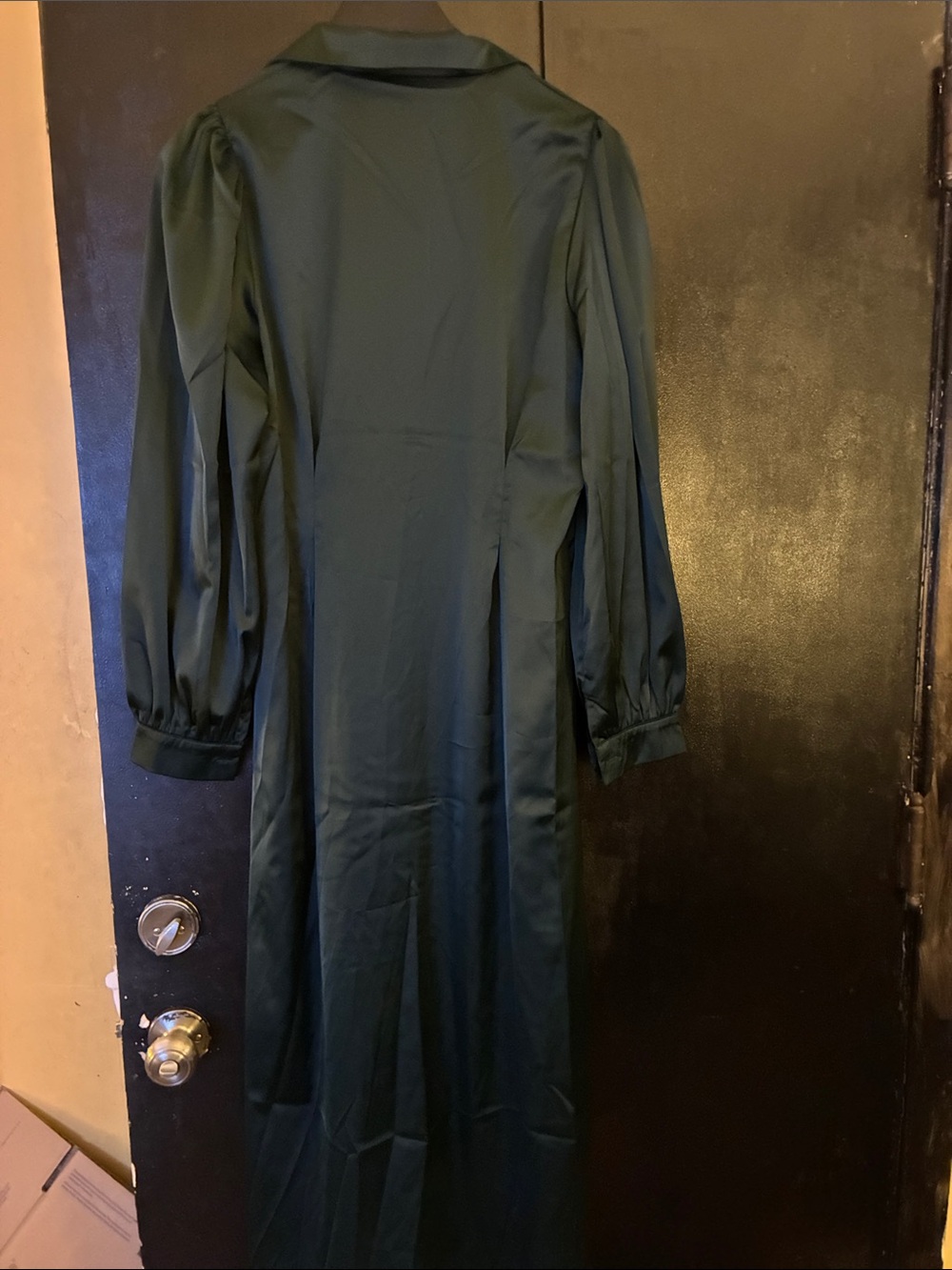 SHEIN Dark Green Satin Button-Front Maxi Shirt Dress L - Picture 5 of 8